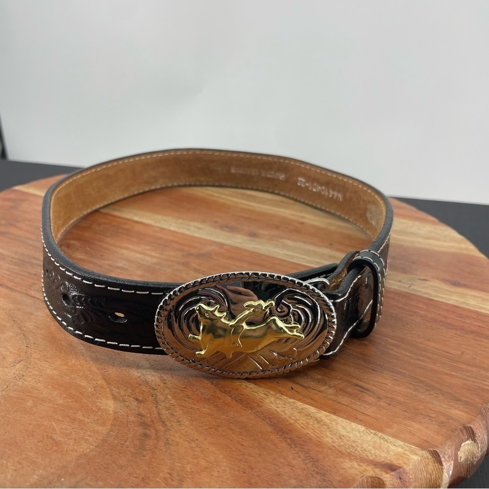 Youth Boy's Nocona Bull Rider Buckle & Black Belt SZ 22 4410401 fits 22-26”